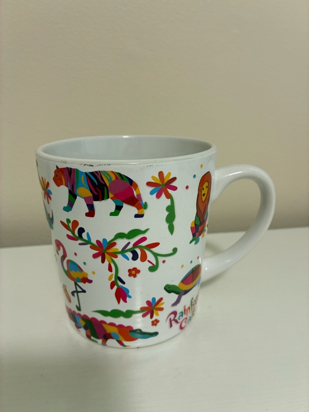 White Multicolor safari  Pattern Ceramic Coffee Mug - Rainforest Collection